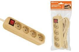 Удлинитель бытовой У04В выключатель, 4 гнезда, 3метра,2П+3, ПВС 3х1мм2 «Эко» (сосна) 16А/250В TDM от поставщика КабельСпецСтрой