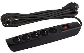 Фильтр сетевой с надежной защитой с заземлением с выключателем 5 розеток 2м 10А черный SFX-5es-2m-B Б0044020 ЭРА от поставщика КабельСпецСтрой