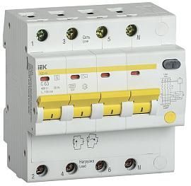 Выключатель автоматический дифференциального тока АД 63А 4П четырехполюсный характеристика C 4,5кА 100мА MAD13-4-063-C-100 IEK от поставщика КабельСпецСтрой